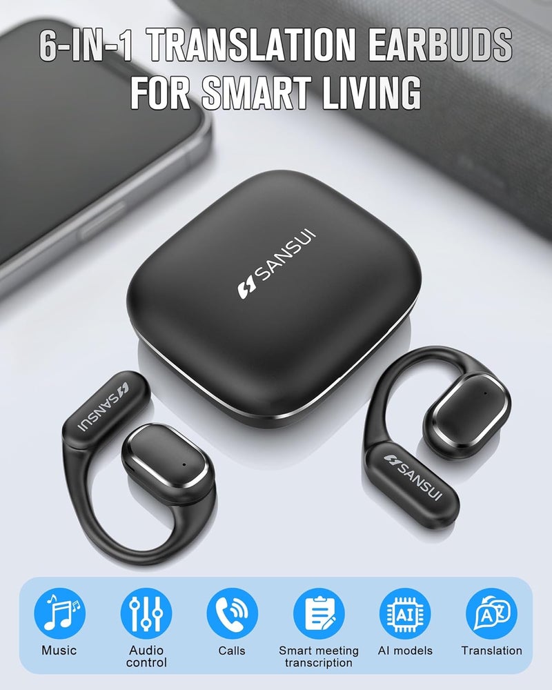 Sansui AI Translation Earbuds Real Time,6-in-1 Bluetooth 6.0 Language Translator Earbuds,Audifonos Traductores Inglés Español,Translate Ear Buds with 42H Playtime for Travel,Business and Learning - Image 2